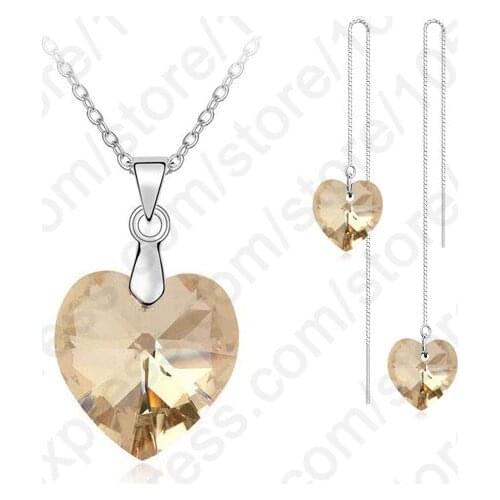 Romantic 925 Sterling Silver Heart Shape Cubic Zircon Necklace/Thread Earring Jewelry Set Women Wedding Jewelry Fast Shipping