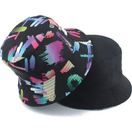 Fashion Graffiti Rainbow Color Fisherman Hat Summer Outdoor Panama Bucket Hats For Women Men Streetwear Hip Hop Caps