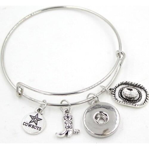 Interchangeable Snap Jewelry Western Cowboy Boots Cap Charm Bracelet Wire Expandable adjustable Bangle For Women snap bracelets