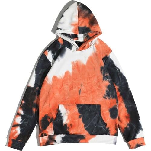 Tie Dyed Pattern Pullover Sweatshirts And Hoodies Men Loose Casual Series Polyester Spandex Wear With Self Fabric Patch Pocket