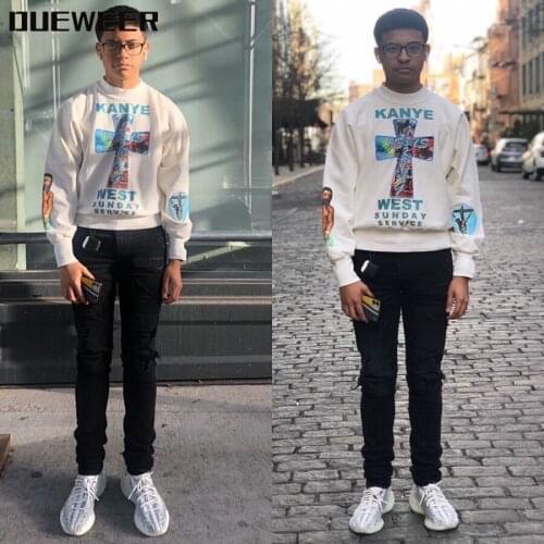 Dueweer Kanye West Sweatshirts Pullovers Sunday Service Fleece Sweatshirt Cross Letter Sweatshirt Hip Hop Stranger Things Hoodie