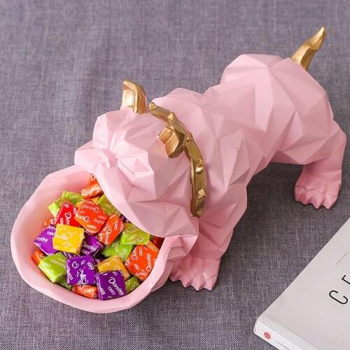 Unique creative English Bulldog modeling desktop storage box Fun geometry big mouth dog resin statue storage box