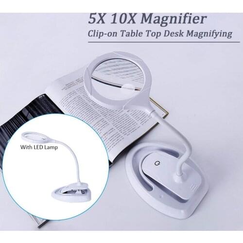 Desk 5X 10X USB LED Magnifying Glass Illuminated Magnifier Lamp Loupe Reading/Rework/Soldering Clip-on Table Top Desk Large Lens