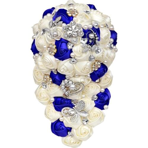 Water Fall Handmade roses by brides and bridesmaids hold flower Tassels and luxury diamonds in a variety of colors W335