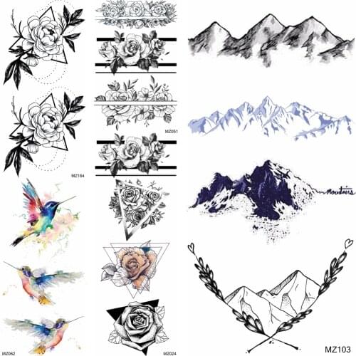 DIY Mountain Temporary Tattoos Sticker Geometric Flower Rose Wristband Tattoos Decal Fake Hummingbird Waterproof Tatoo For Women