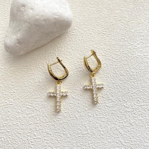 WTLTC Chunky Drop CZ Stone Cross Hoop Earrings for Women Fashion Geometric Charm Earrings Simple Big Hoops Earrings 2021 Jewelry