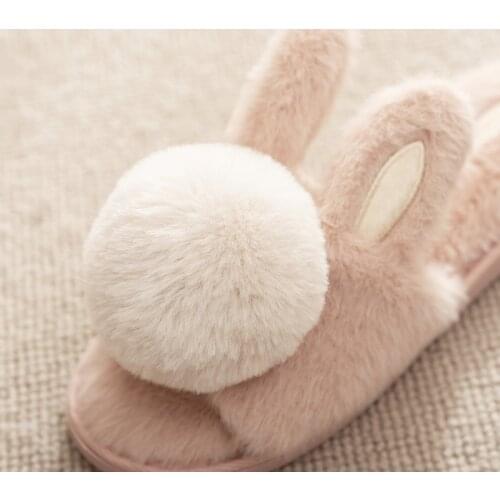 Ladies Spring Autumn Furry Slippers Fluffy Cute Slippers Kawaii Pink Plush Bunny Slippers Soft Beach Home Flats