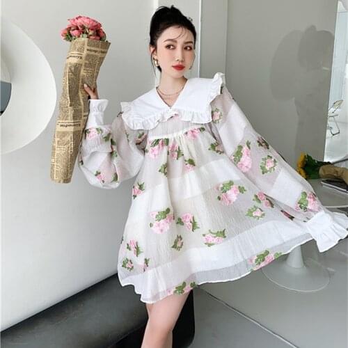 Womens Fashion Cute Kawaii Party Dress 2021 Rose Embroidered Mini Chic Dress Princess Vestido de mujer