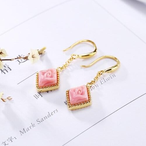 925 Sterling Silver Queen Shell Personality Rose Earrings For Lady Women Earrings Fine Jewels For Wholesale