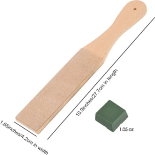 1 set of double-sided sharpening board + green sharpening paste, used for sharpener wooden handle leather sharpening tool