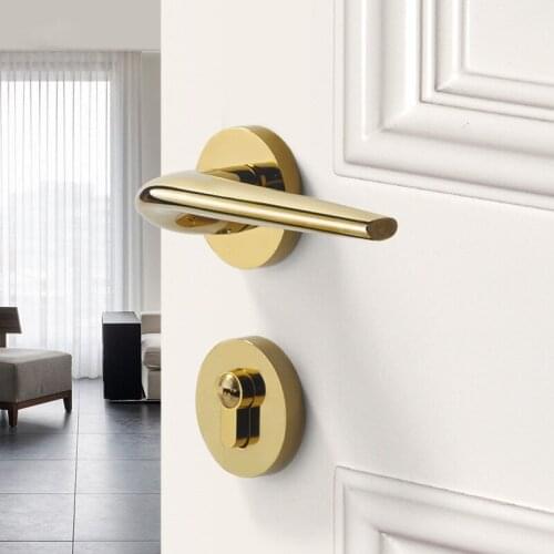 1 Set Luxury Golden Zinc alloy Indoor Silent Door Lock Bathroom Room Door Handle Lock Anti-Theft Safety Furniture Hardware Tools
