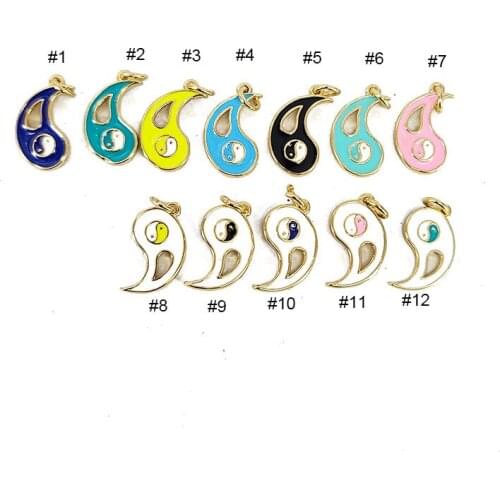 10Pcs Fashion Gold Plated Enamel Neon Taichi Charm Pendants for Bracelet Necklace Earring Making Supplies