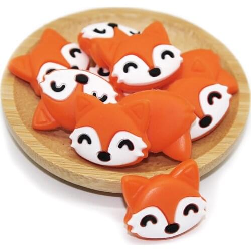 Cute-Idea 10PCs Silicone Fox Head Beads Teething Chewable Pacifier Chain Accessories DIY Teether Baby Product Pearl