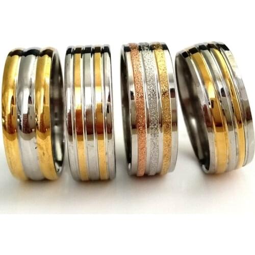 50pcs/lot New Mix Lot Top Design High Quality Comfort-fit 8MM 316L Stainless Steel Wedding Rings Mens Gift Womens Trendy Jewelry