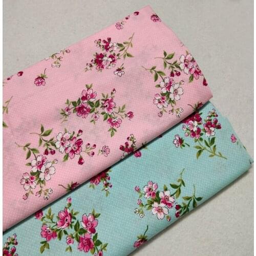 50x105cm Blue Pink Flower Mixed Polka Dot Printed Cotton Fabric Floral Fabric Patchwork Apparel Dress Party Home Decoration