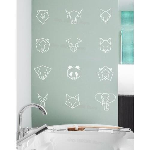 Abstract Stickers Bear Bull Fox Tiger Deer Wolf Dog Panda Lion Rabbit Cat Elephant Geometric Animal Pattern Wall Decal Kids S435