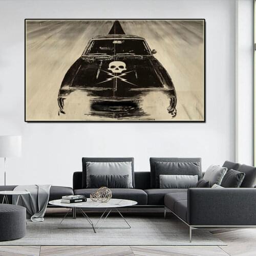 Abstract Retro Skull Print Poster Vintage Movie Black Car Canvas Painting Wall Art Pictures for Living Room Parlour Decor