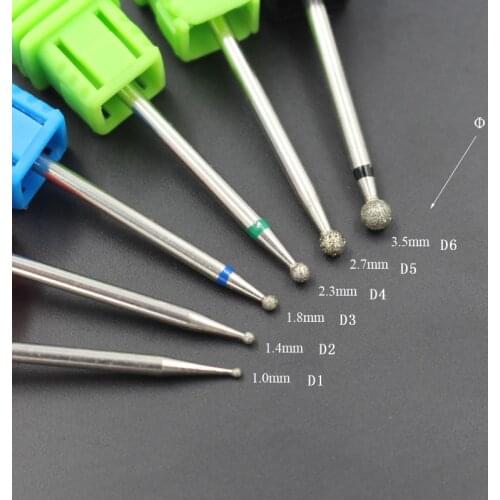 6 Size Spherical Head Diamond Nail Drill Bit Rotary Bur Cuticle For Manicure Electric Nail Drill Accessories Nail Salon Tools
