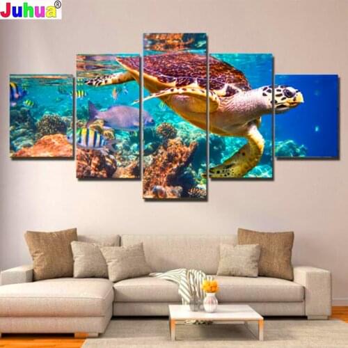 Diamond Embroidery 5 Panel Sea Turtle 5d Diy Diamond Painting cross stitch full drill Diamond Mosaic Animal Home Decoration