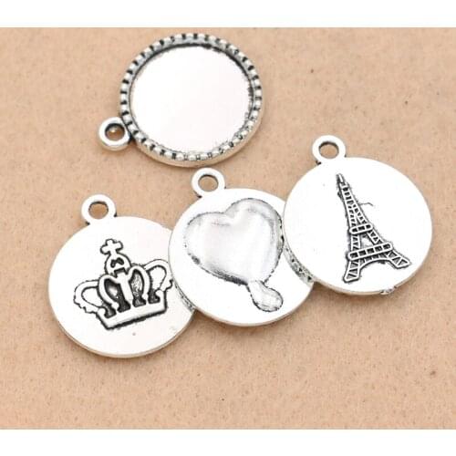 Antique Silver Plated Heart Eiffel Tower Crown Photo Frame Charms Pendants Necklace Jewelry Making Accessories 18mm 5pcs/lot