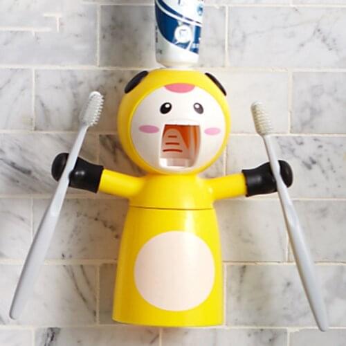 Creative Cute Cartoon Automatic Toothpaste Dispenser Wall Mount Stand Bathroom Sets For Kids Children Tooth Brush