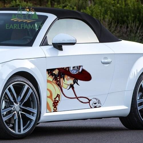 EARLFAMILY 43cm x 34cm For Ace One Piece Anime Car Stickers Sunscreen Sticker Waterproof Decals Creative Occlusion Scratch