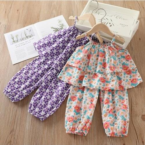 Free shipping 2021 Girls Clothing Set Summer Baby Girls Clothes sets girl straps Top+pant girls pants suit