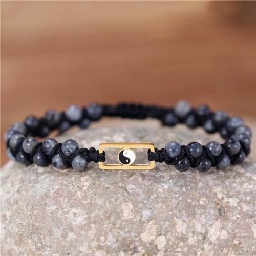 Unisex Boho Yin Yang Charm Black Natural Stone Beads Braided Bracelet For Women Men Yoga Stack Macrame Bracelet Jewelry Dropship
