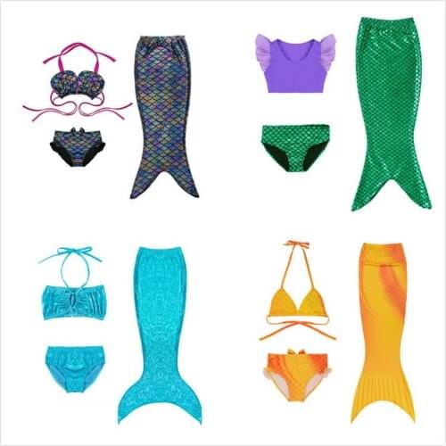 Baby Girls Kids Mermaid Dress Muiltcolor Swimmable Mermaid Tail Stripe Fancy Swimsuit Beachwear Costume Performance Dress 3-12Y