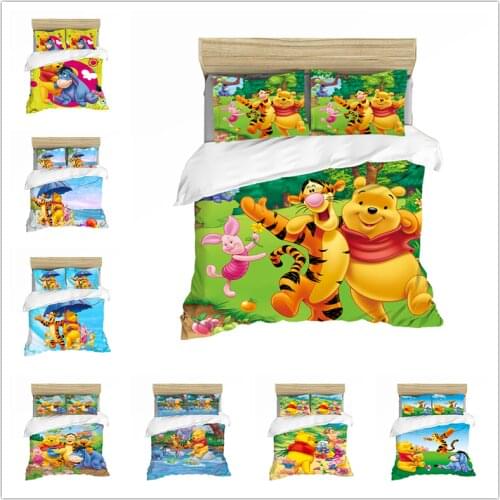 Home Textile Disney Bear Piglet Tigger Bedding Set Queen Double Bed Down Quilt Cover Pillow Cover Girl Bedroom Decoration