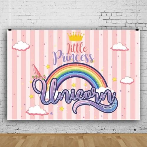 Rainbow Unicorn Clouds Cartoon Little Girls Cake Portrait Photography Backdrops Photocall Birthday Party Background Studio Shoot