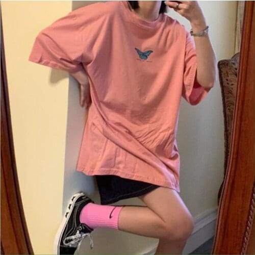 Butterfly Print T shirt Women High Quality Short Sleeve Round Neck Cotton Spandex T-shirt Femme Spring Summer Woman T-shirt