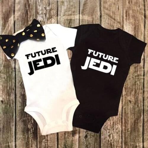DERMSPE Summer New Style Baby Girls Boys Rompers Short Sleeve Newborn Baby Clothes Print Future Jedi Jumpsuit Black White