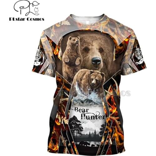 Men for women 3D Printed t shirts bear hunting t-shirt tees shorts sleeve Apparel Unisex hip hop summer streetwear style-1