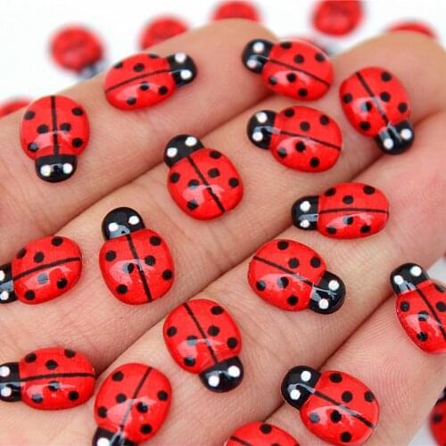 100pcs 9*13mm Ladybug Acrylic Rhinestones Decal Flat back Stones DIY Decorative For Clothing Floral Decoration MC102