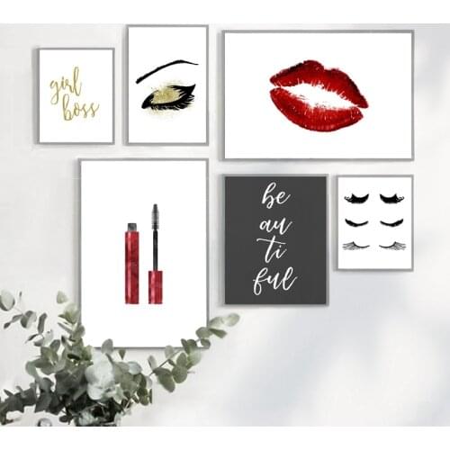 Eyelash Extensions Makeup Print Lashes Lips Fashion Poster Beauty Salon Wall Art Canvas Painting Pictures Eyelash Studio Decor