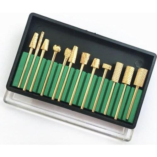 12pcs 2mm Golden Carbide Nail Drill Bits Manicure Machine Accessory For Electric Dill Nail Files Nail Art Tools Set