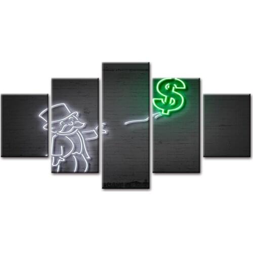 Wall Artwork Canvas Alec Monopoly Print Posters Money Painting Home Decor Neon Lights For Living Room Modern Modular framework