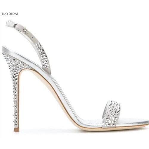 2019 new women open toe sandals party shoes rhinestone stud sandals dress shoe sexy summer glitter high heels crystal shoes