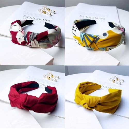 Solid Color Headband Knot Hair Hoop for Women Printing Simple Cotton Fabric Cross Pearl Girls Hairband Hair Accessories FG909