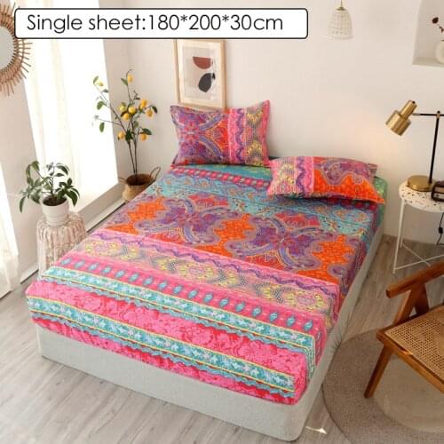 Newest 3 Size Fitted Bed Sheet with Pillowcase Red Heart Printed White Color drap housse 180x200cm Sheet on Elastic Hot