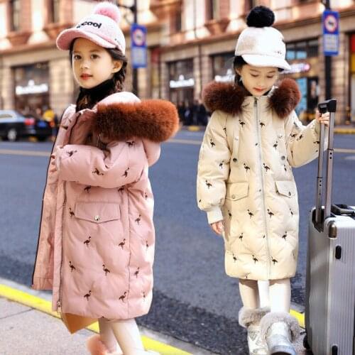 2020 Russian Winter Down Jacket for Girls Clothes Parkas Faux Fur Hooded Waterproof Girls Snowsuit -30 Degrees Coats for Kids