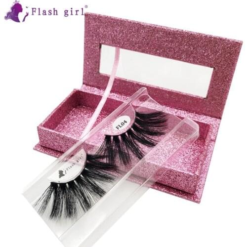 Flash Girl Makeup Eyelashes 1 Pair 25mm Natural Long Faux Mink Lashes 100% Handmade Reusable Fake Eyelash FL04