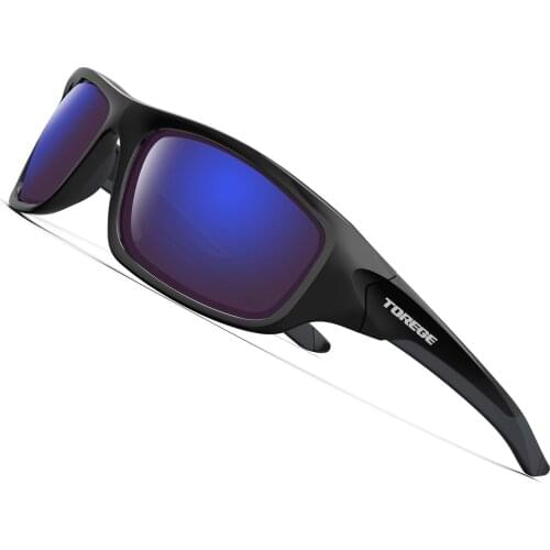 TOREGE Polarized Sports Sunglasses for Men Women Cycling Running Fishing Golf TR90 UV400 Unbreakable Frame TR011 -Black Blue