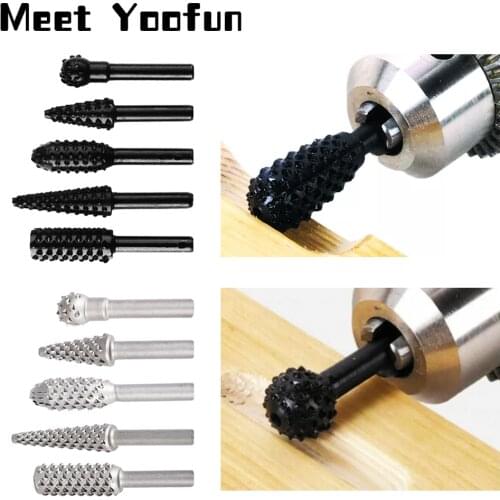 5pcs Steel Rotary Rasp Files 1/4" Shank Rotary Craft File Rasp Burrs Wood Bits Grinding Power Woodworking Hand Tools