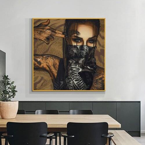Tattoo Girl Portrait Poster Print on Canvas Painting Art Scandinavian Wall Decor Art for Room Home 1 Piece Cuadros Decoration