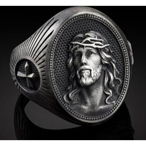 Boho Christian Icon of The God Rings for Women Men Vintage Black JesusCross Mens Solid Ring Steampunk Jewelry Anillos Mujer