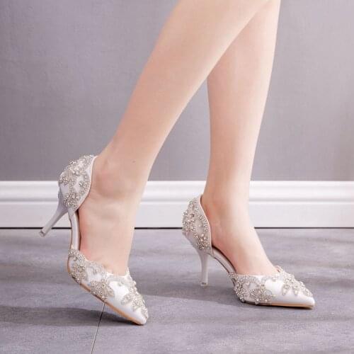 Women Sandals White Satin Wedding Shoes Bling Shine Bright Stone Crystals Rhinestone Stiletto Designs Handmade High Heels