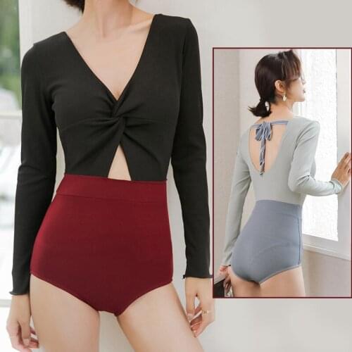 Womens Swimwear Monokini Swimsuits Sexy Cut Out One Piece Long Sleeve Bathing Body Suit Sun UV Protection Rashguard Tie Back