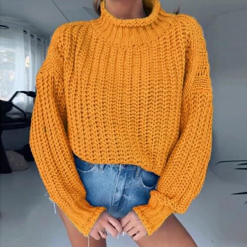Women Loose Autumn Sweater 2021 Vintage Turtleneck Collar Knitted Sweaters Oversized Chic Cropped Pullover Solid y2k e girl Tops